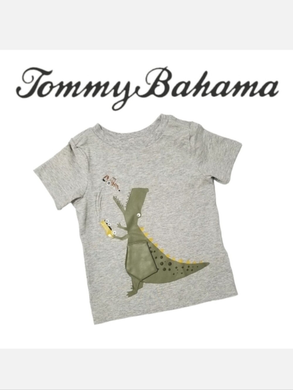 Tommy Bahama Infant T-Shirt Gray Dinosaur Construction Short Sleeve Sz 12mo